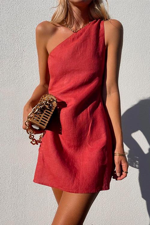 Baumwoll Kleid Mit Einem Schulter Minikleid Sommer - BerlinGlamour