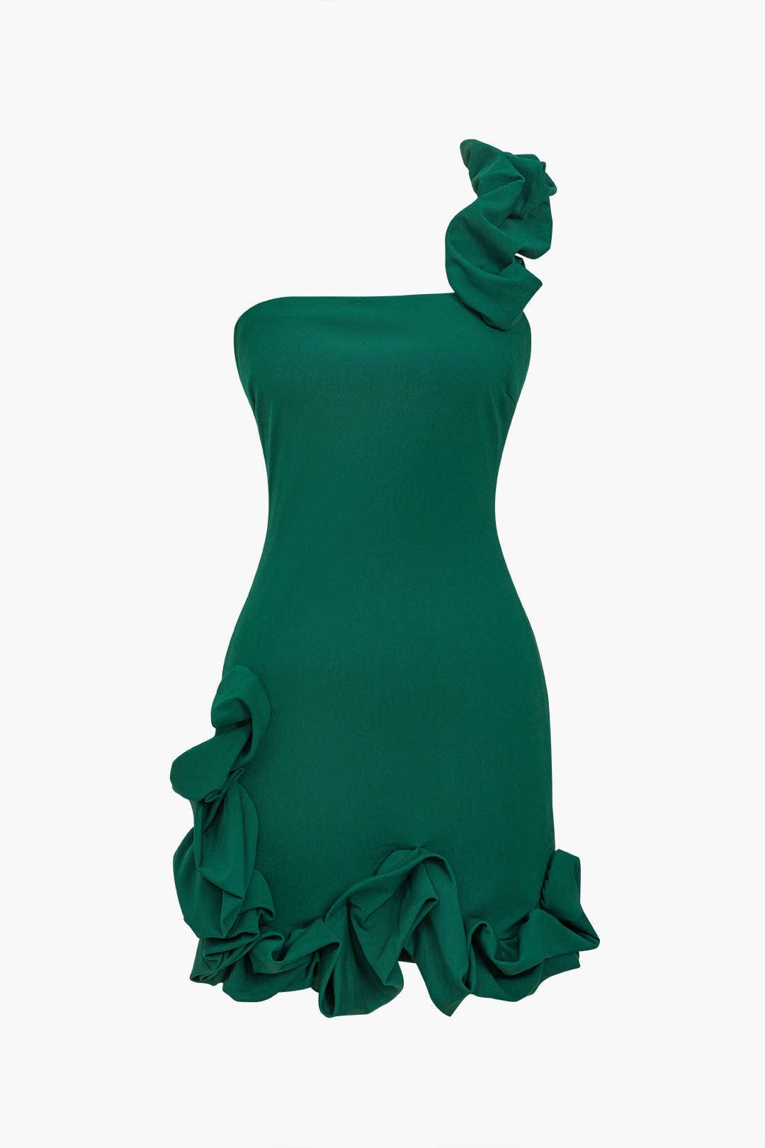 Elegantes Rüschenkleid Bodycon One Shoulder Schwarz