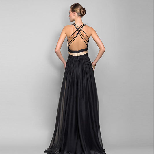 Elegantes Farbkleid mit V-Ausschnitt und offenem Rücken von BerlinGlamour