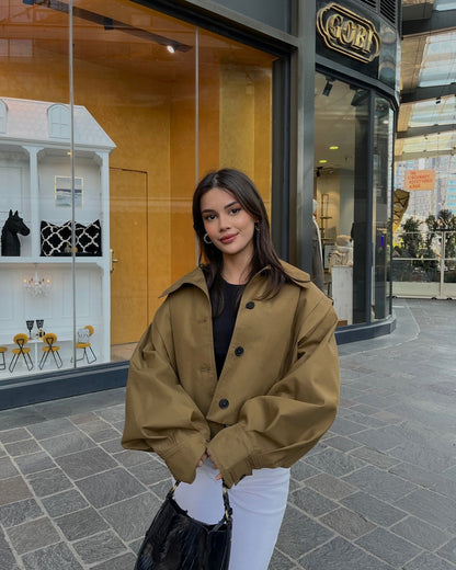 Kurze Trenchcoat Jacke Frauen Modern mit Volumenärmeln
