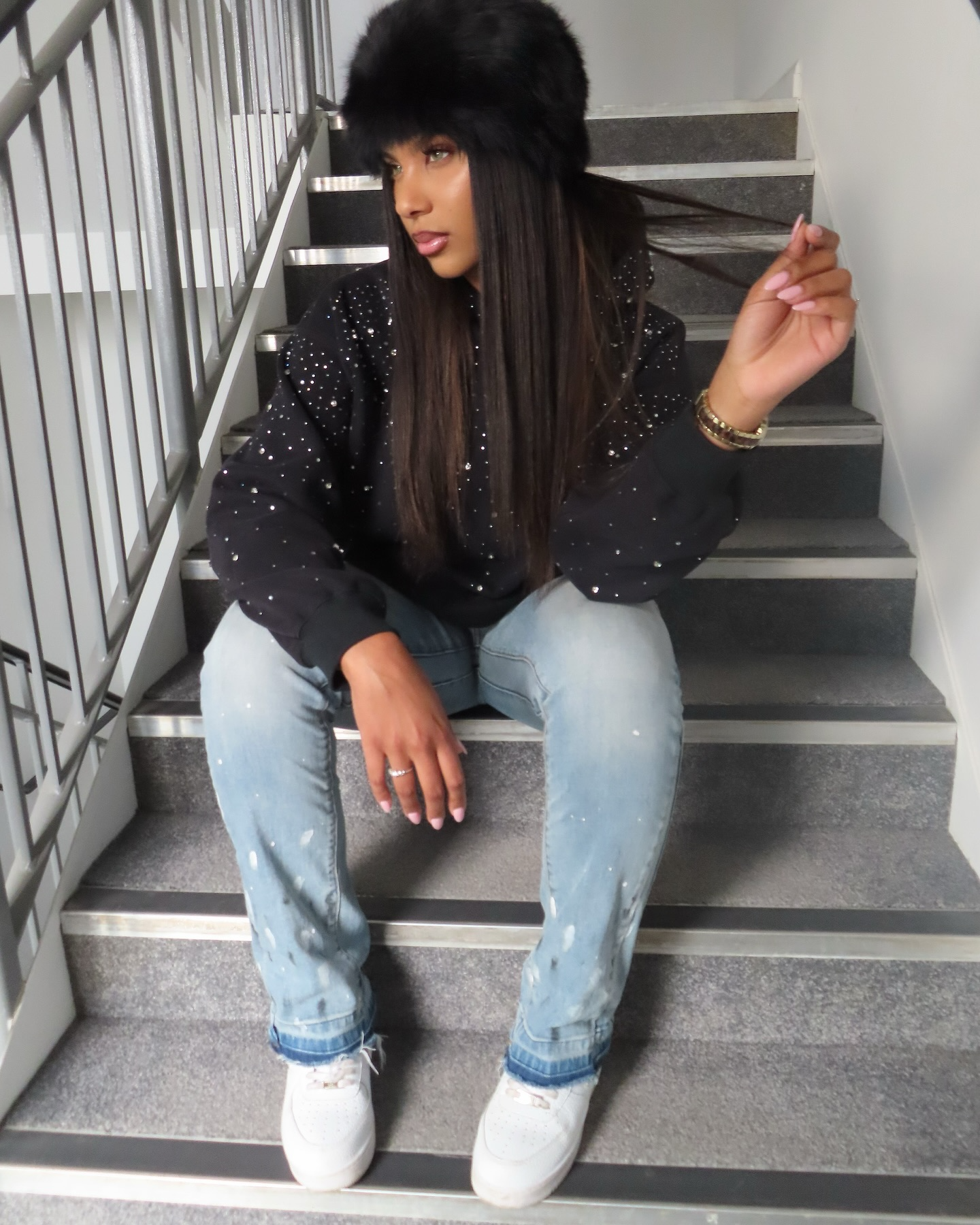 Glitzer Hoodie Oversized Unisex mit Strasssteinen