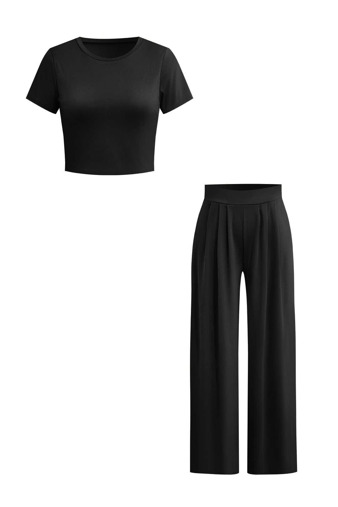 Elegantes Frauen Zweiteiler Set Crop Top Palazzo Hose