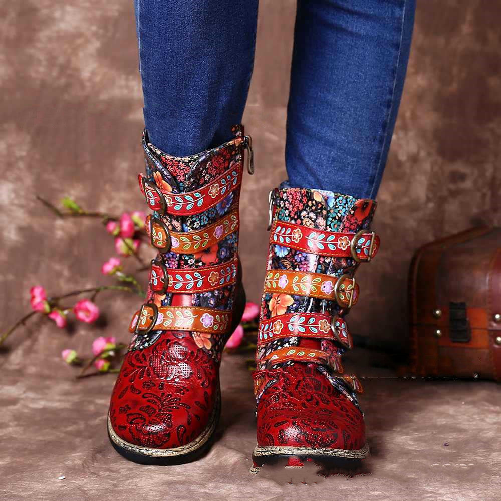 Damen Lederstiefel Heidi Stil Einzigartig Details