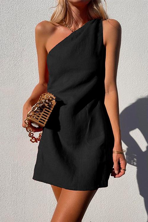 Baumwoll Kleid Mit Einem Schulter Minikleid Sommer