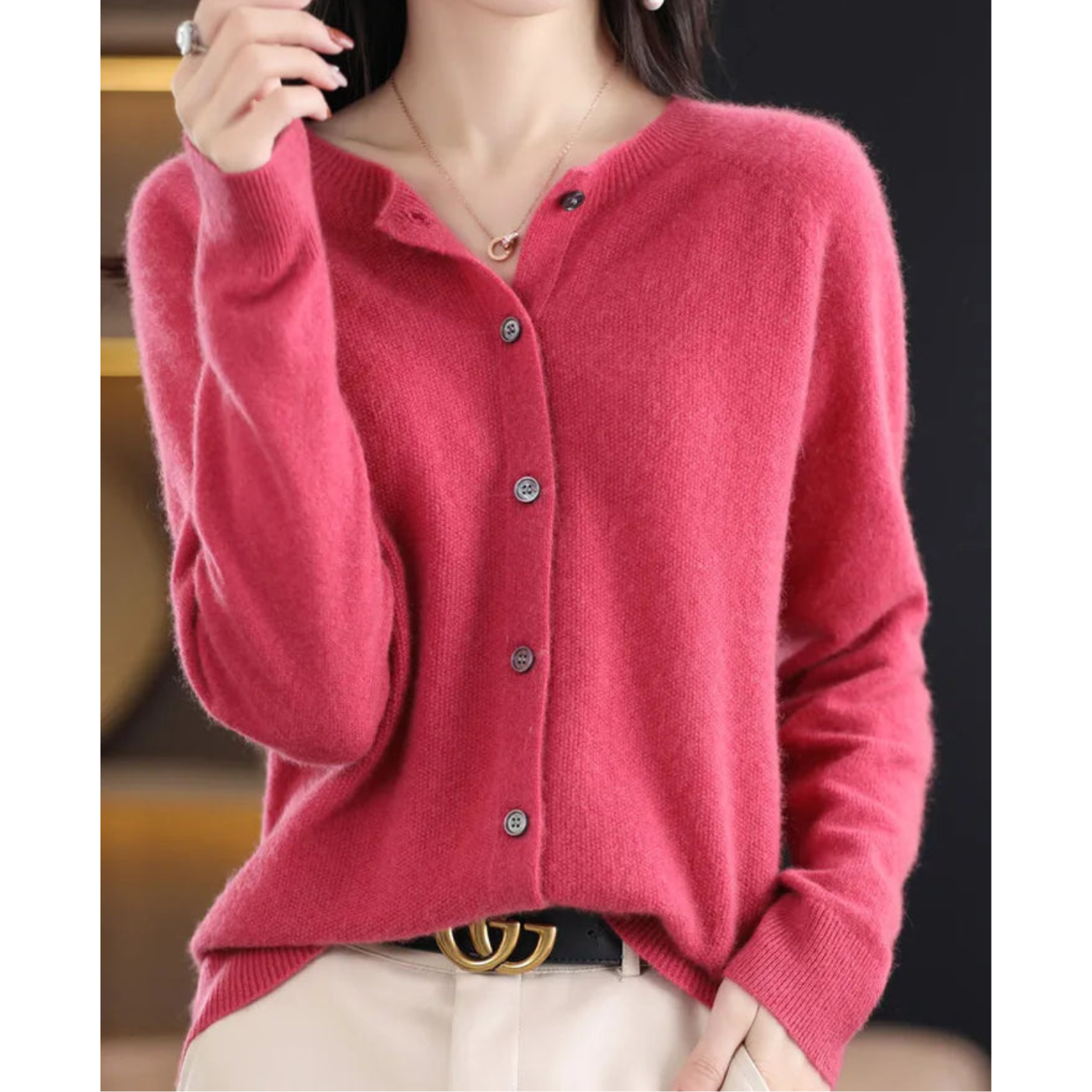 Damen Cardigan Rundhals Pullover Glamour Lang - BerlinGlamour