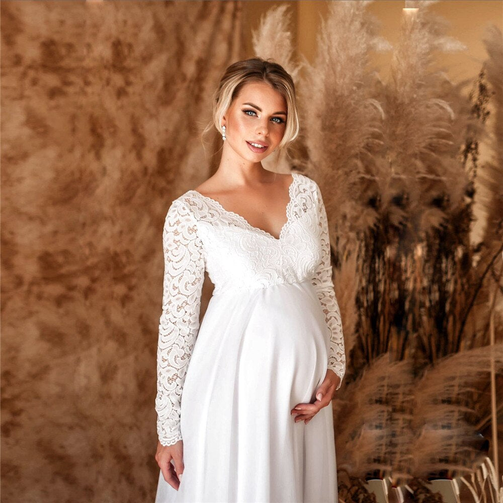 Schwangere Maxikleid Elegant Spitze Lang