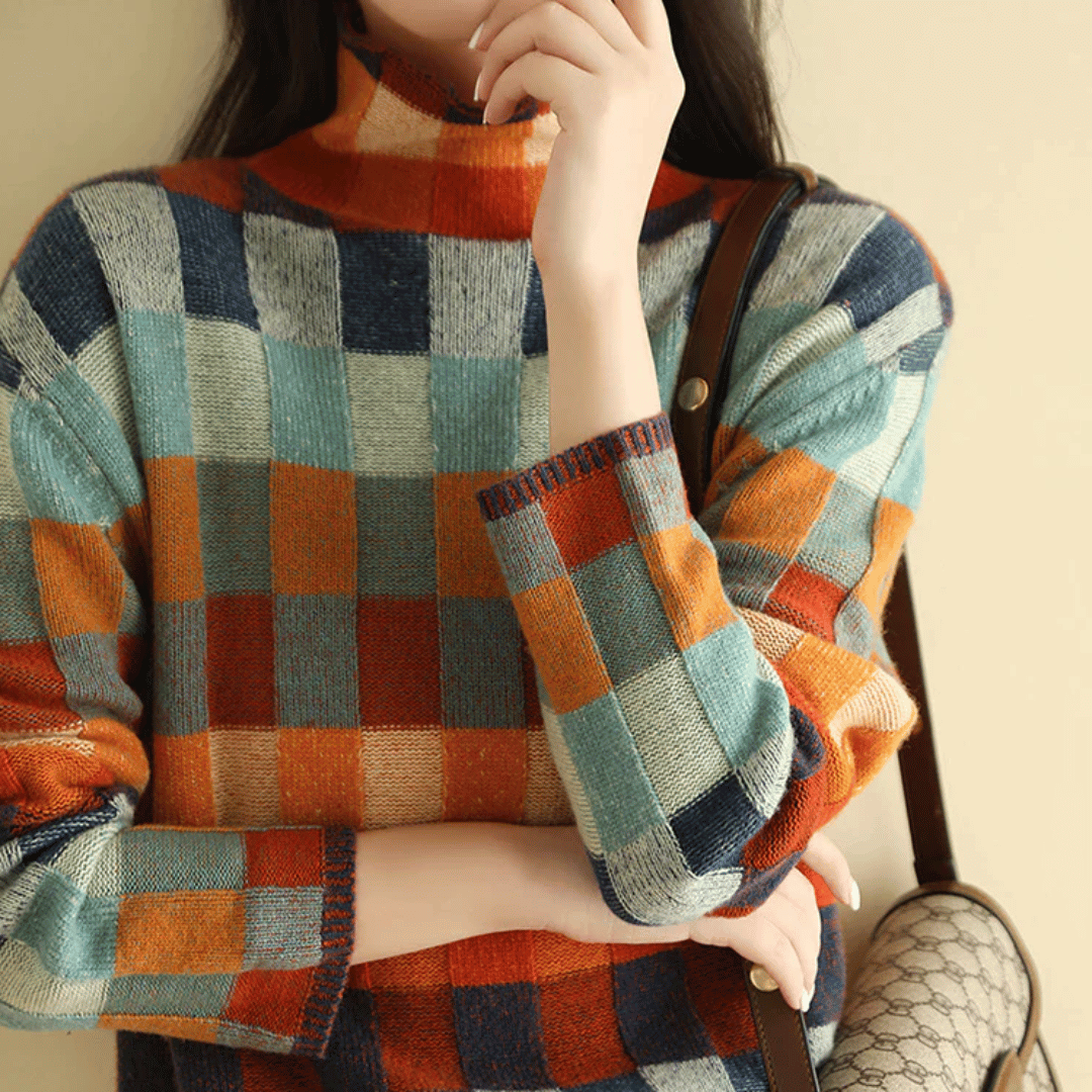 Weicher Cashmere Sweater Patchwork Turtleneck Warm