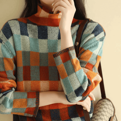 Weicher Cashmere Sweater Patchwork Turtleneck Warm