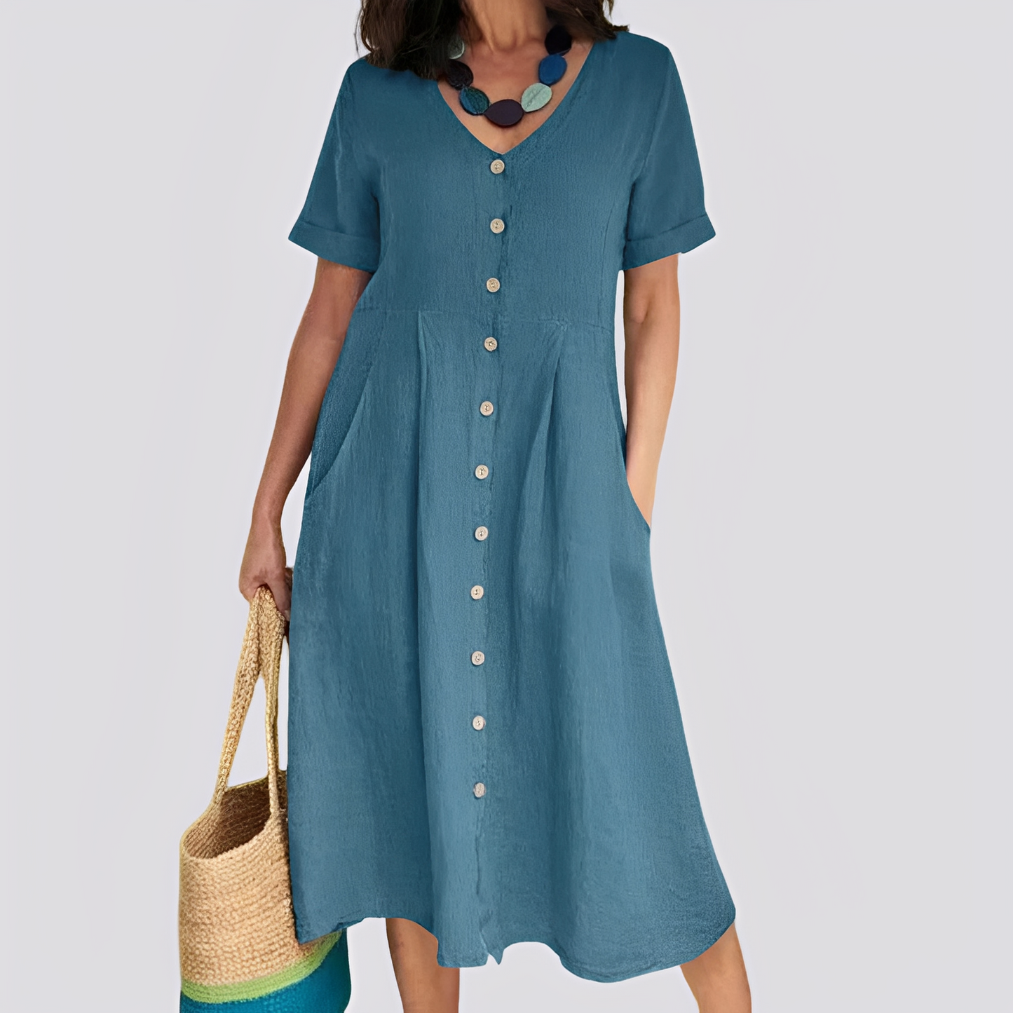 Sommerkleid Damen Hochtaille Locker Geschnitten