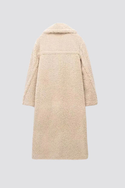 Luxe Teddy Mantel beige, Freisteller hinten
