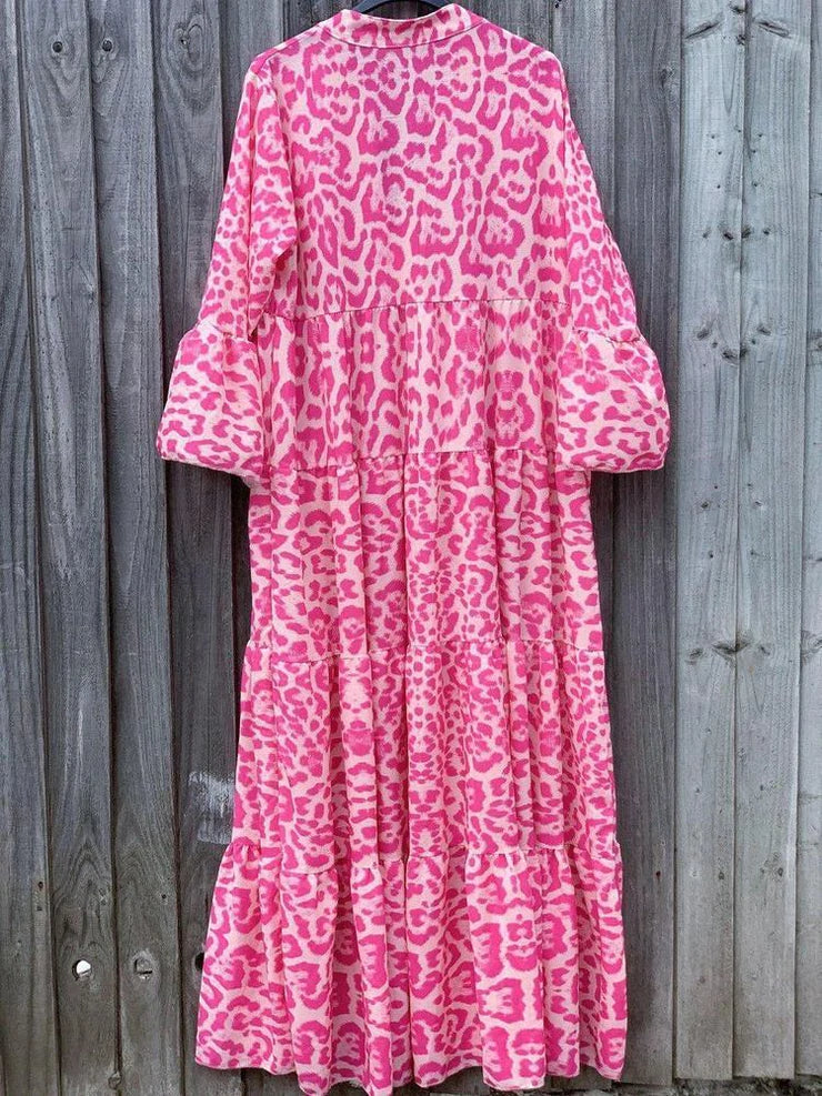 Leopardenmuster Sommerkleid Elegant Kurz