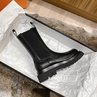Leder Chelsea Boots Damen Chunky Sohle Winter Mode