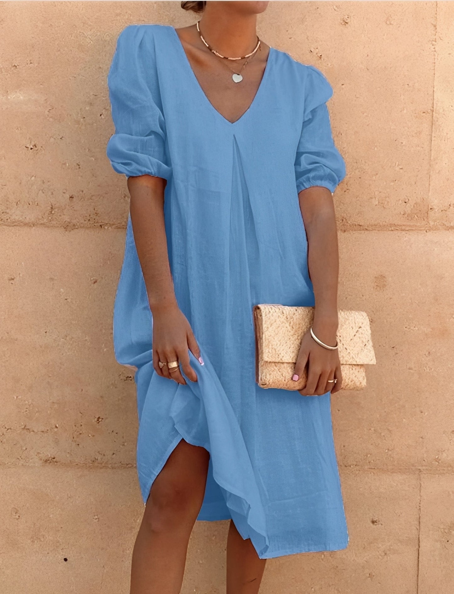 Lässiges Damen Midikleid Locker Geschnitten Sommerkleid
