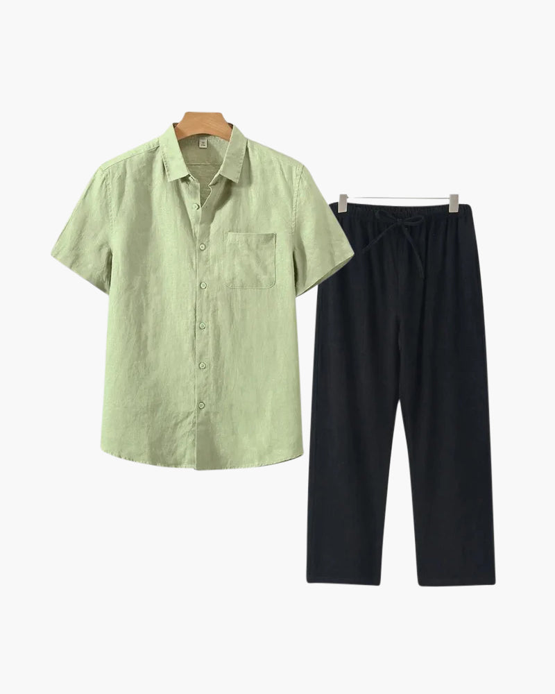 Herren Leinen-Anzug Kurzarm Sommer Set Modern
