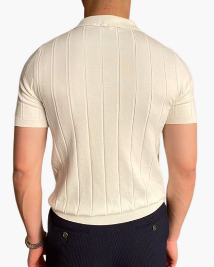Herren Poloshirt Slim Fit Strick Muster Business Casual