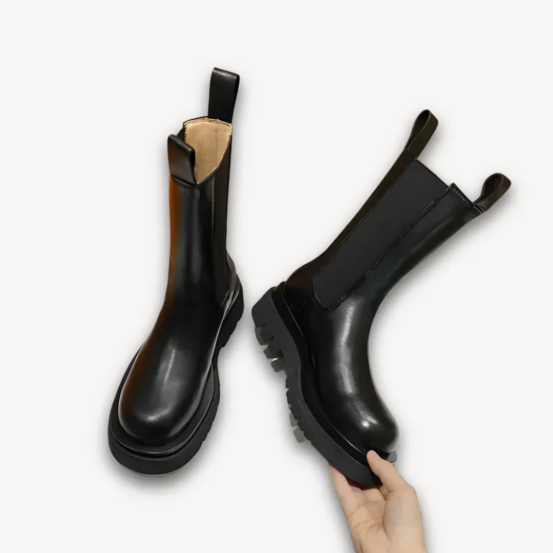 Leder Chelsea Boots Damen Chunky Sohle Winter Mode