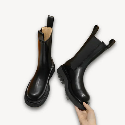 Leder Chelsea Boots Damen Chunky Sohle Winter Mode