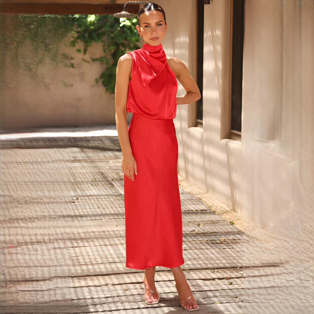 Elegantes Damenkleid Glanz Stoff Schwarz