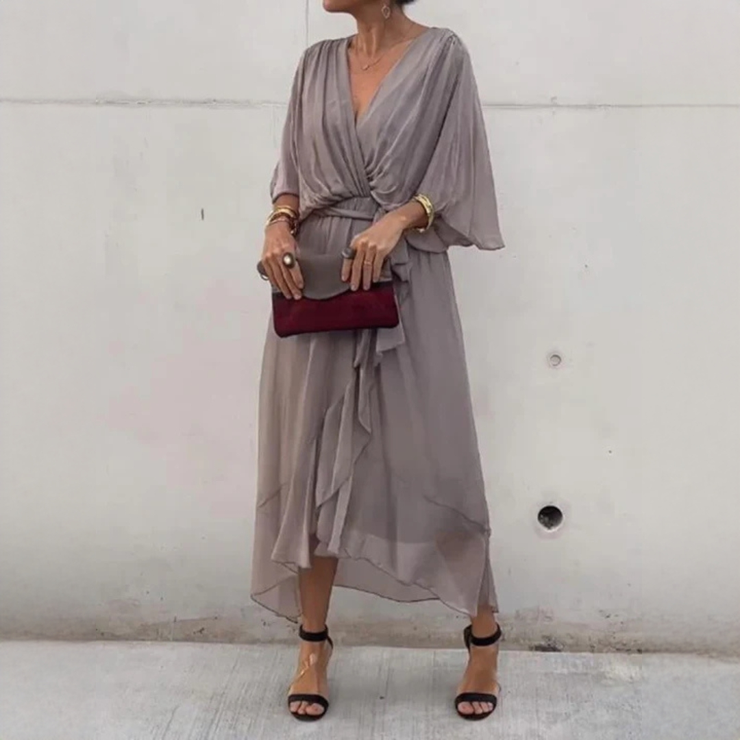 Elegantes V-Ausschnitt Kleid Damen Stilvoll