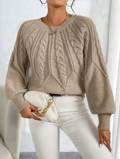 Damen Pullover Strick Zopfmuster Elegante Rundhals - BerlinGlamour