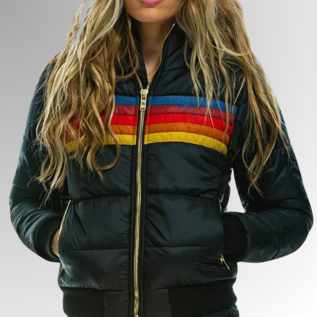Damen Winterjacke Kapuze Streifenmuster Warm