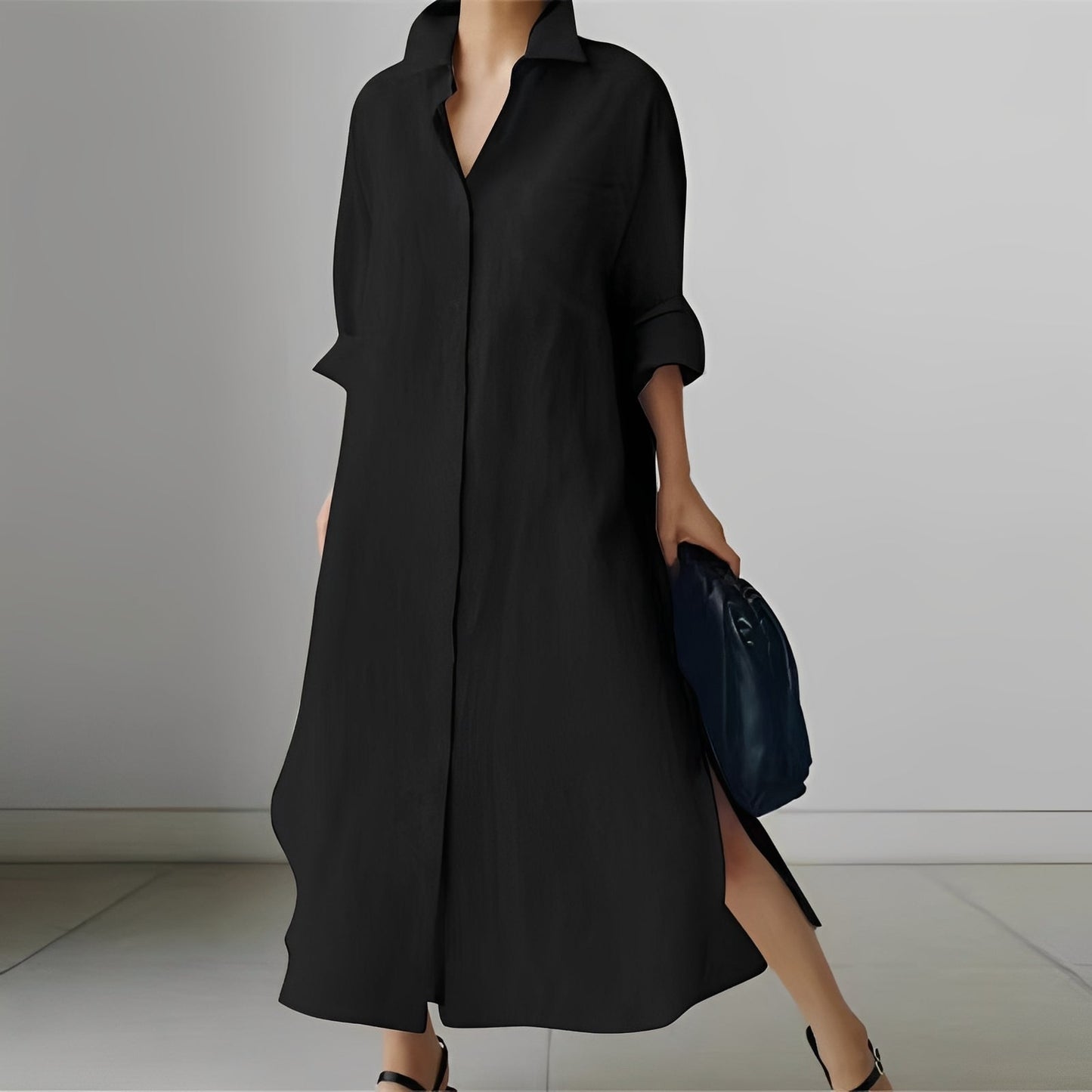 Damenkleid Oversize Hemdkleid Lässig Lang
