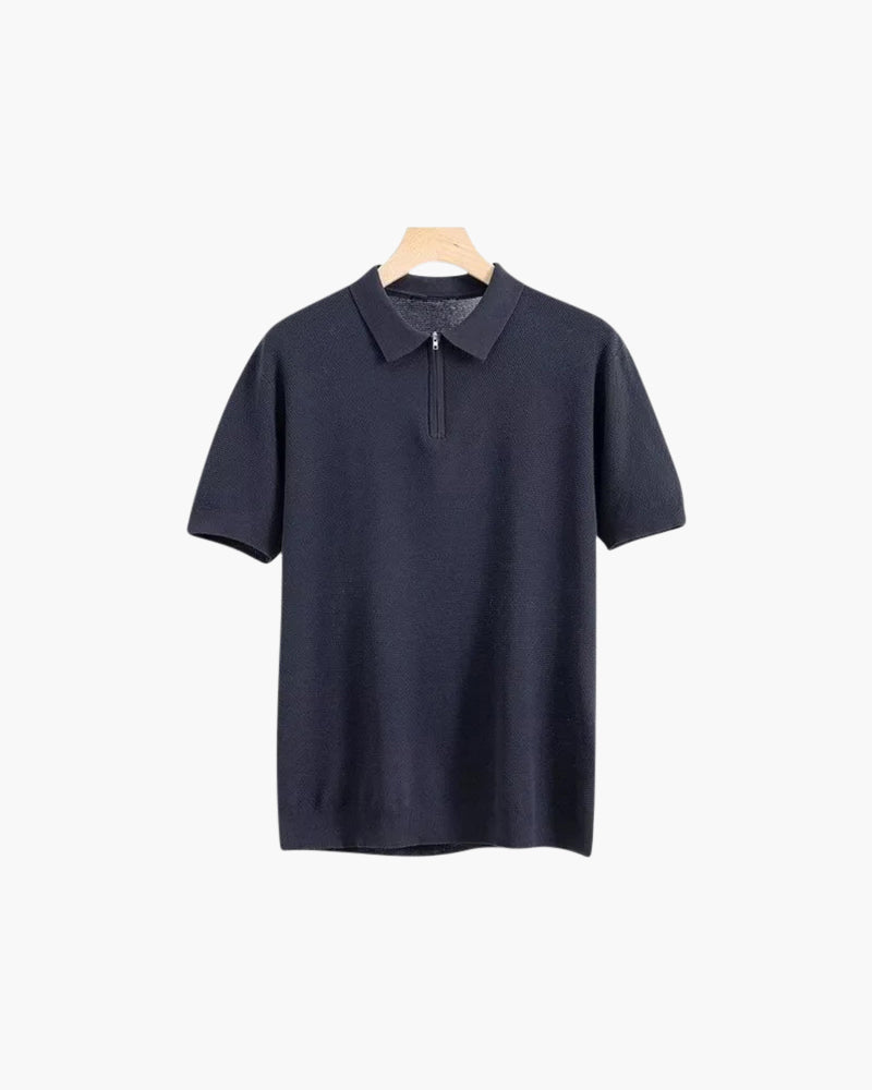 Herren Poloshirt Kurzarm Halbzipp Reißverschluss Strick