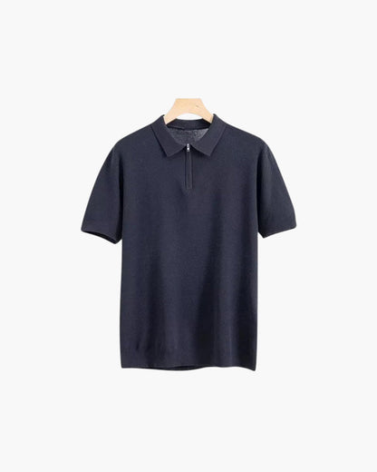 Herren Poloshirt Kurzarm Halbzipp Reißverschluss Strick