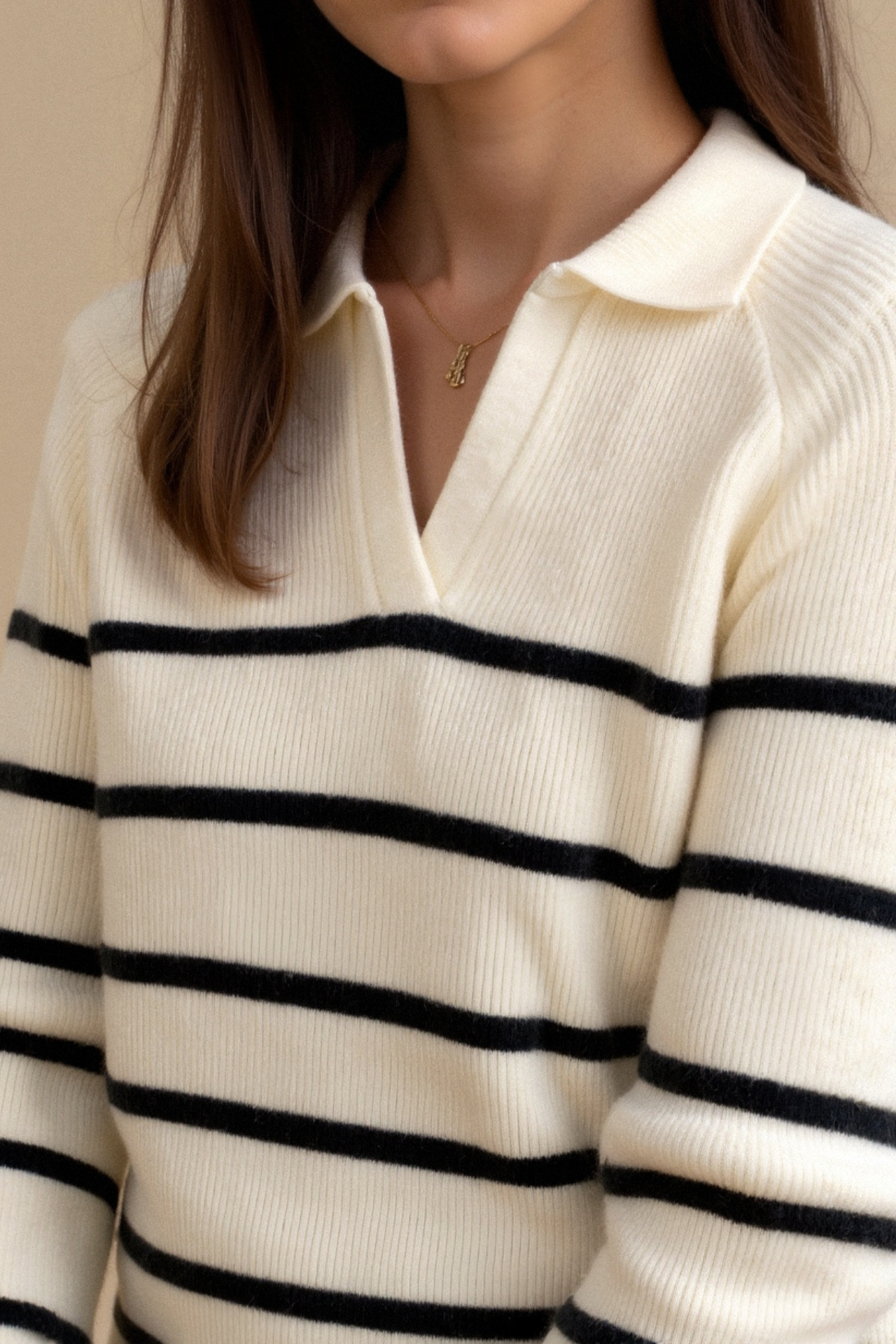 Gestreifte Pullover Mit Kragen Warm Modern
