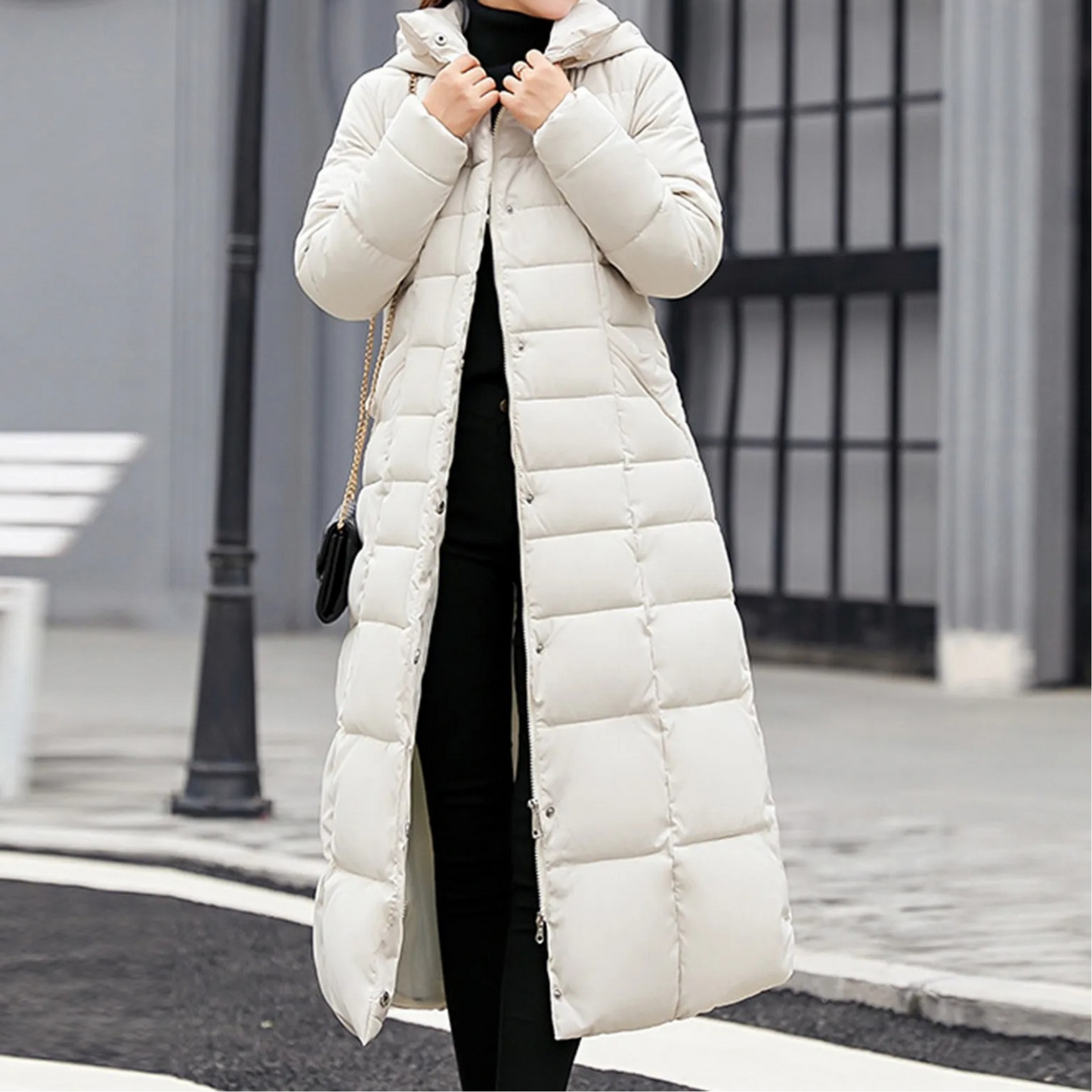 Damen Pufferjacke Elegante Umlegekragen Knopf
