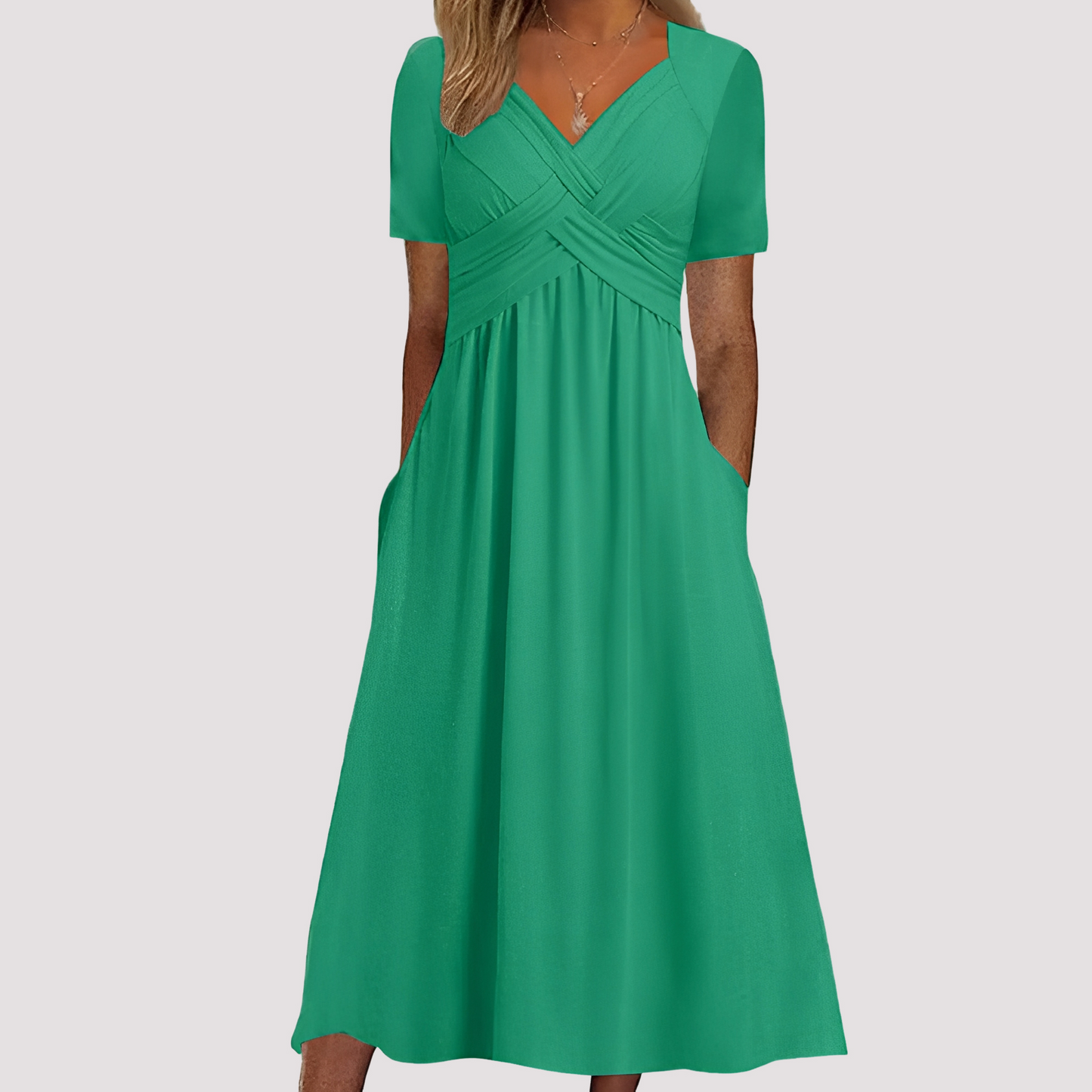 Damenkleid V-Ausschnitt Midikleid Elegant Damenmode