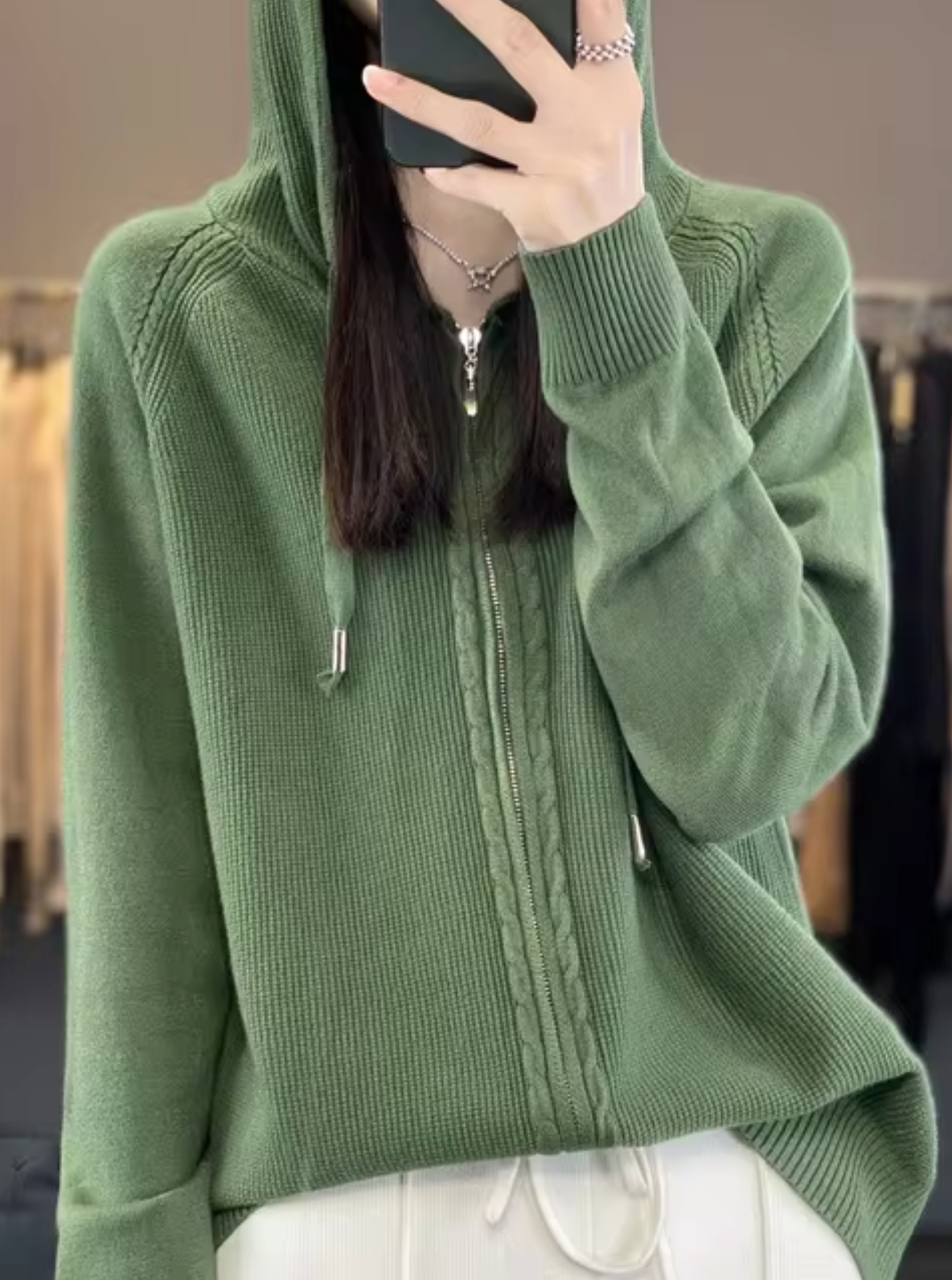 Strickjacke mit Kapuze Damen Warm