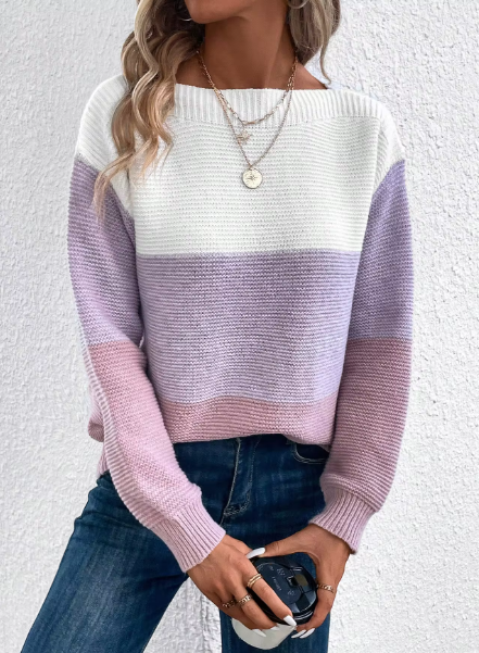 Elegante Patchwork Pullover Damen Modern Dreifarbig - BerlinGlamour