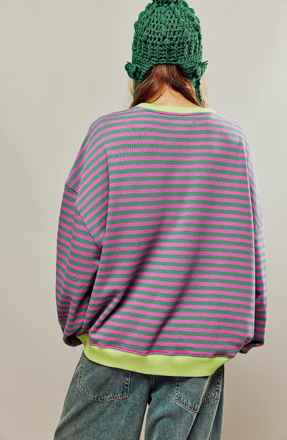Damen Sweatshirt Streifen Kontrast Akzente Modern - BerlinGlamour