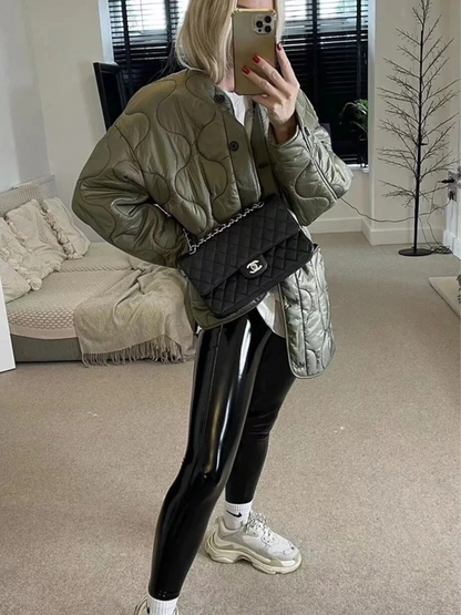 Damen Steppjacke Knopfleiste Freizeitjacke Modern