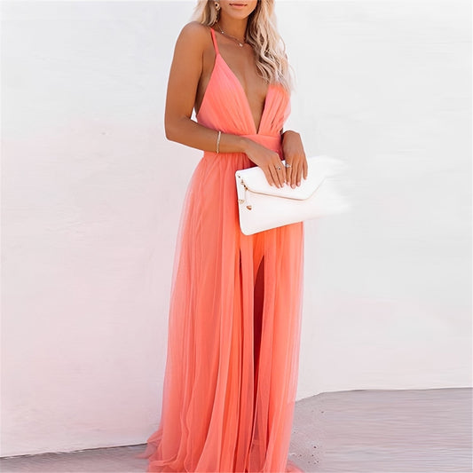Elegantes Damenkleid Lang V-Ausschnitt Abendkleid - BerlinGlamour