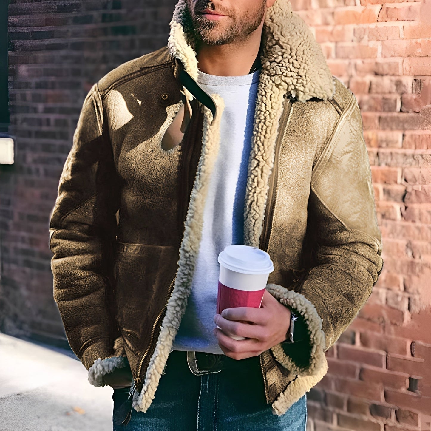 Herren Jacke Lederimitat Breiter Revers Modern - BerlinGlamour