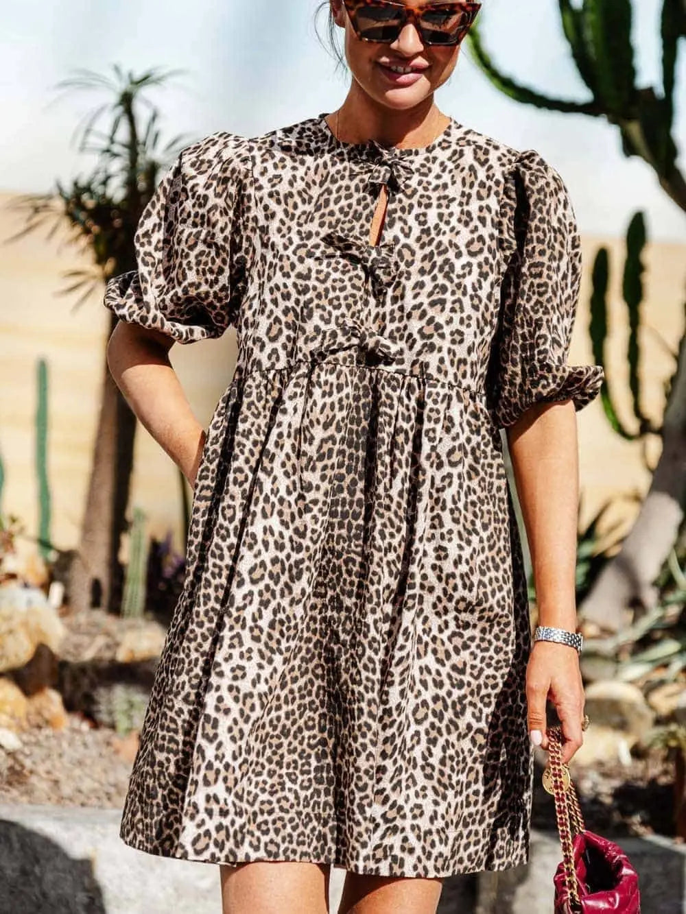 Leopard Kleid Damen Kurzärmelig Elegantes Abendkleid - BerlinGlamour