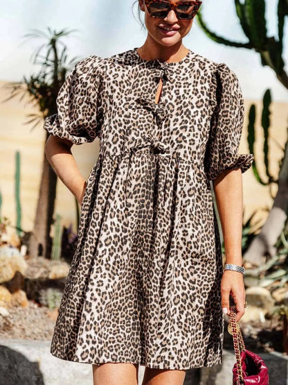 Leopard Kleid Damen Kurzärmelig Elegantes Abendkleid - BerlinGlamour