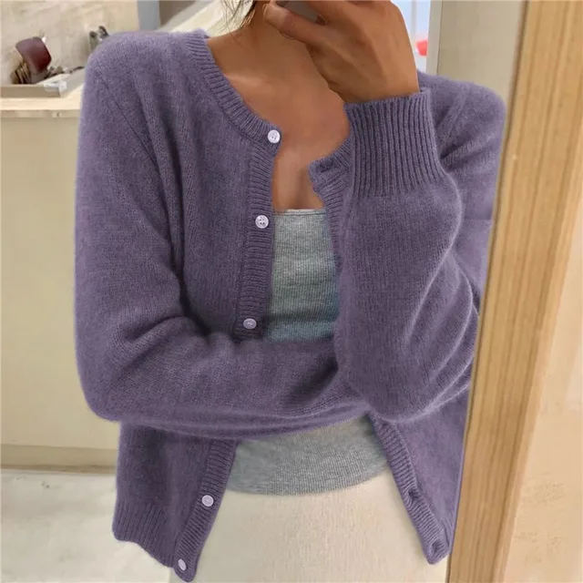 Damen Strickjacke Langärmlig Rundhals Modern