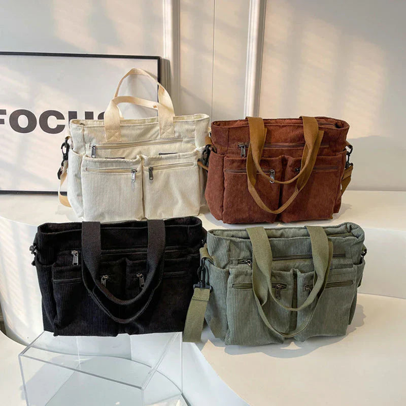 Einfache Cord Tragetasche Schwarz Groß