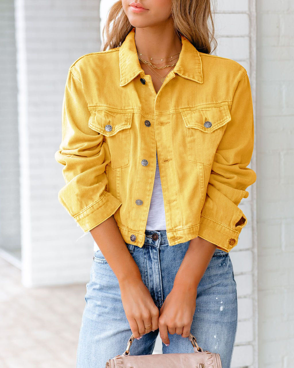 Modische Jeansjacke Damen Mit Knöpfen Und Taschen - BerlinGlamour