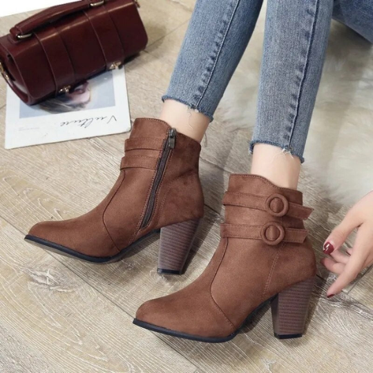 Damen Stiefeletten High Heel Schnalle Reißverschluss