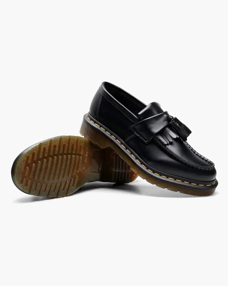 Schwarze Leder Loafer Damen Retro Fransen Schuhe