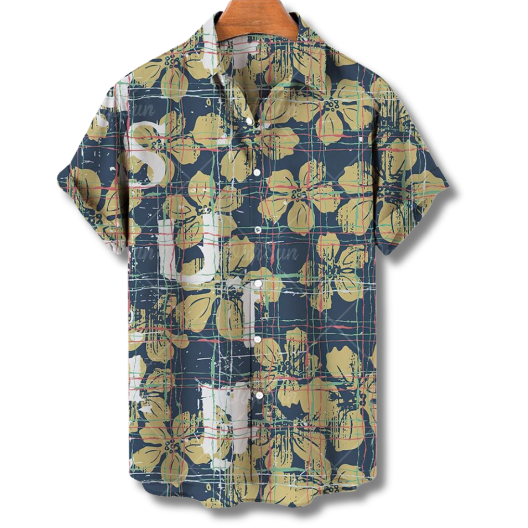 Hawaiihemd Kurzarm Flamenco Blumen Print Sommer