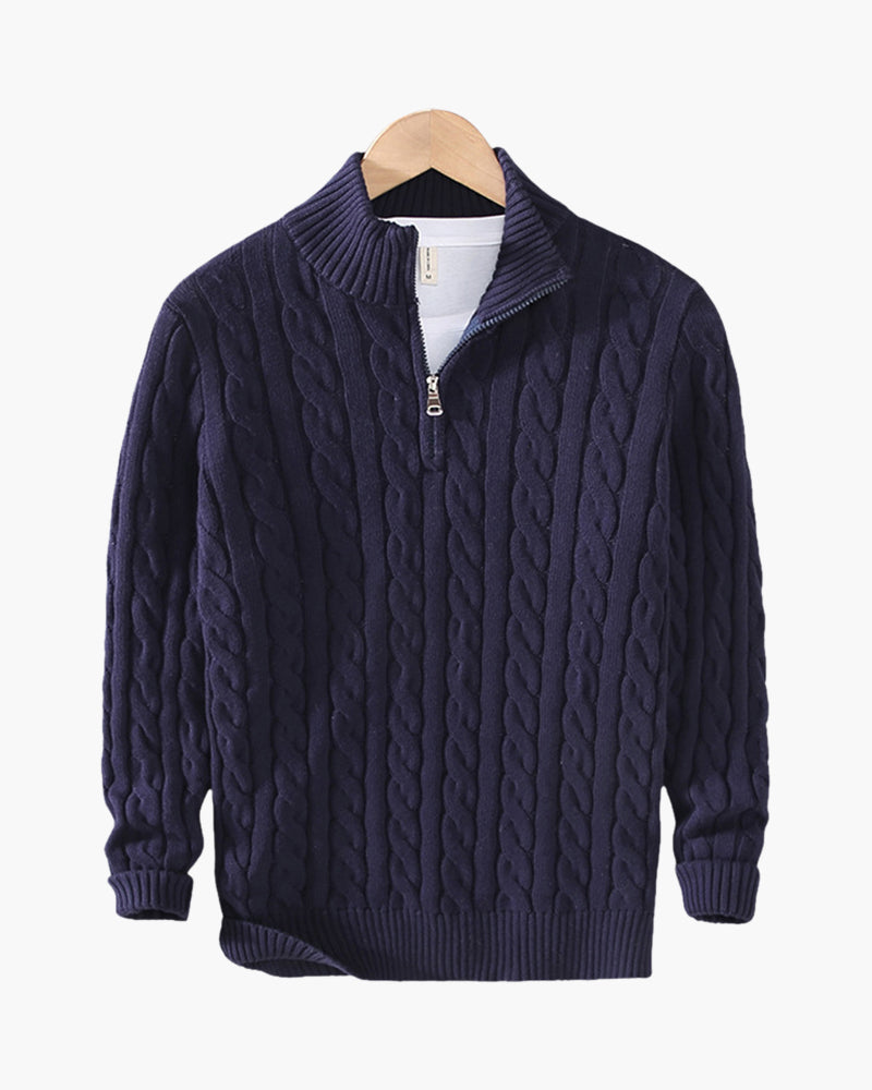 Marineblaue Zopfmuster Pullover Set mit Hose und Loafer