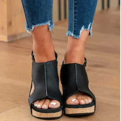 Leder Sandalen Keilabsatz Damen Schuhe Hochzeitsschuhe