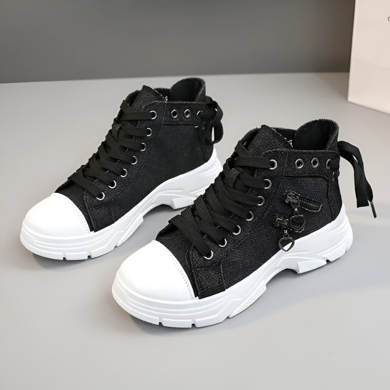 Damen Sneaker High-Top Jeansblau Reißverschluss Schuhe
