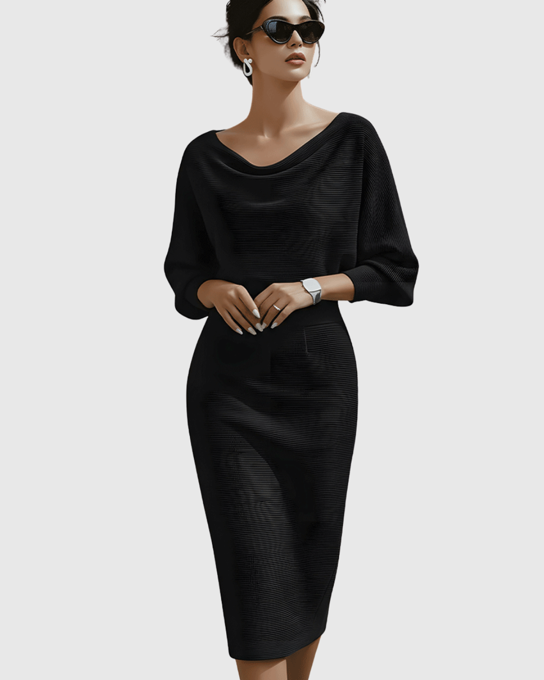 Elegantes Midi Kleid mit Drapierung Damenkleid