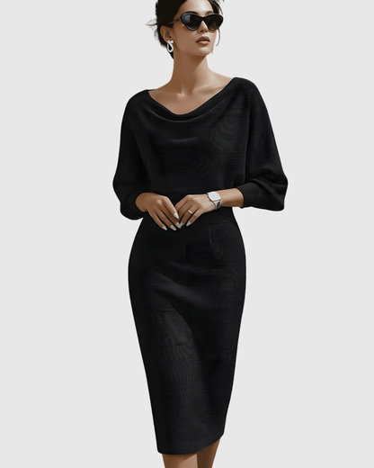 Elegantes Midi Kleid mit Drapierung Damenkleid